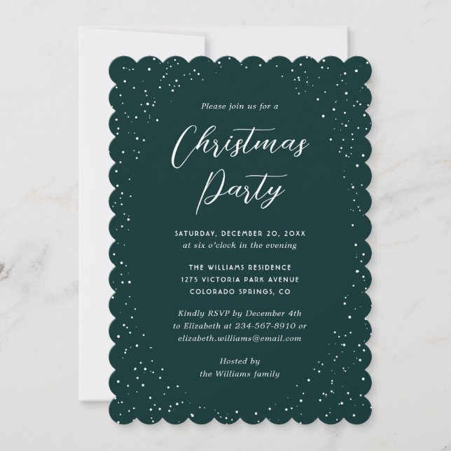 Minimalist Green Snowy Christmas Party Invitation (Front)