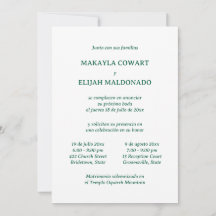 Minimalist Green Spanish-English Two Reception