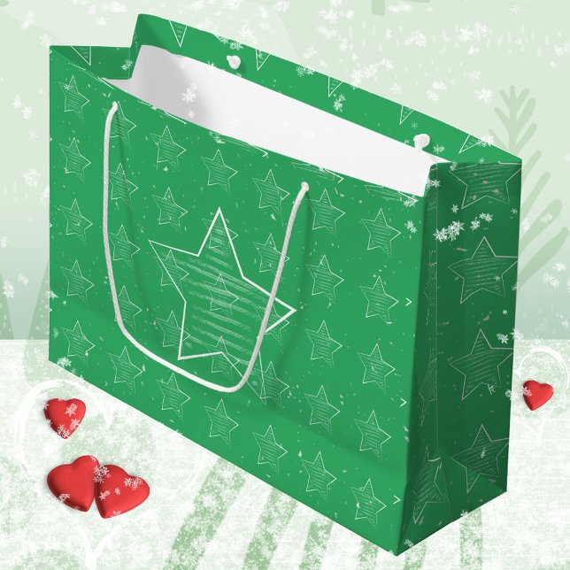Minimalist Green 🌟 Stars Snow Large Gift Bag (Zazzle Minimalist Green 🌟 Stars Snow Large Gift Bag ©Susanne Sachers - Sunny Mind Design)