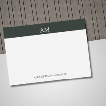Minimalist Green Stripe White Monogram Business