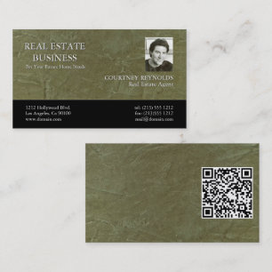 Minimalist Green Stucco Custom Logo QR Code 2 Business Card