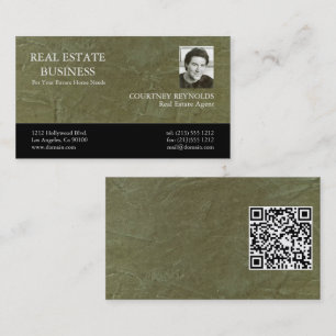 Minimalist Green Stucco Custom Logo QR Code Business Card