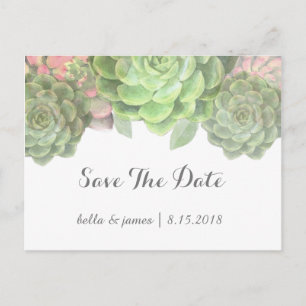 Minimalist Green Succulent Save The Date Postcards
