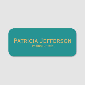 Minimalist Green Teal & Gold: Elegant Professional Name Tag