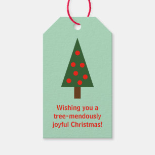Minimalist Green "Tree-mendously Joyful" Christmas Gift Tags