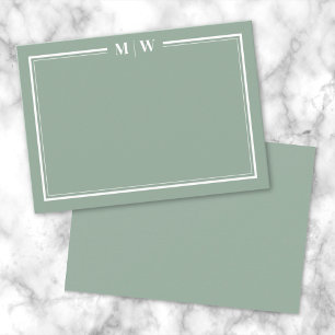 Minimalist Green Two Border Monogram Card