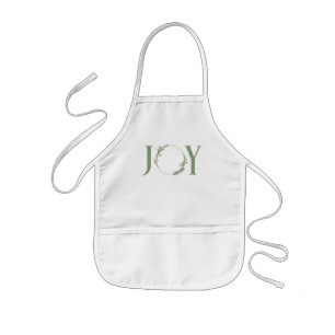 Minimalist Green Watercolor Wreath Joy Christmas Kids Apron