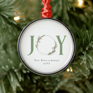 Minimalist Green Watercolor Wreath Joy Christmas Metal Tree Decoration