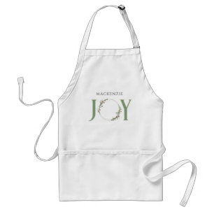 Minimalist Green Watercolor Wreath Joy Christmas Standard Apron