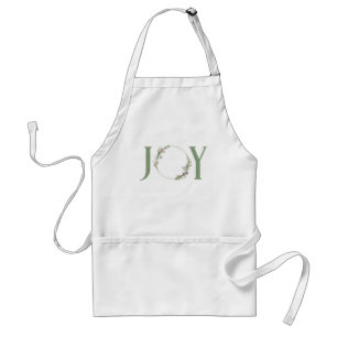 Minimalist Green Watercolor Wreath Joy Christmas Standard Apron