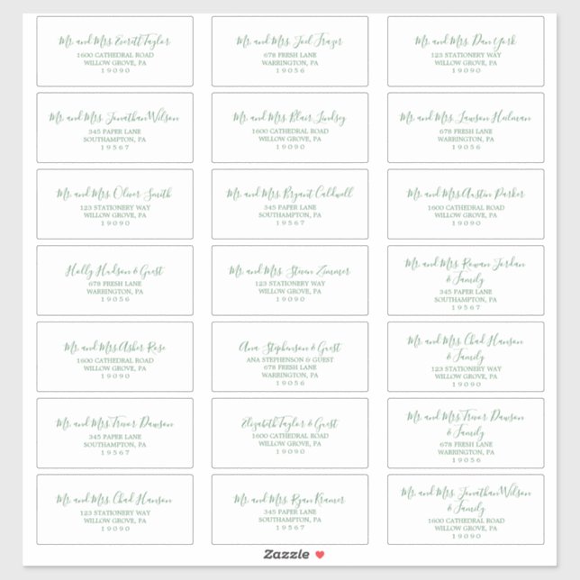 Minimalist Green Wedding Guest Address Labels (Sheet)