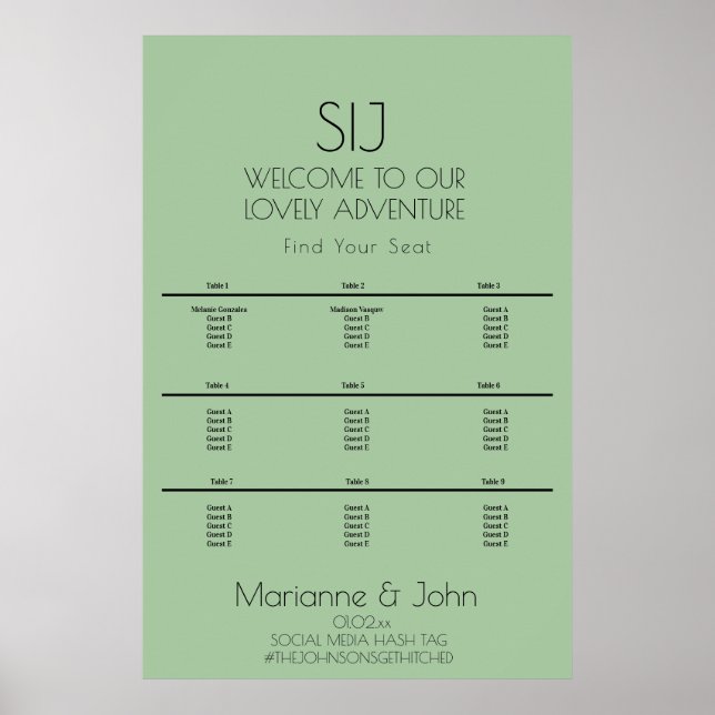Minimalist Green Wedding Logo Seating Chart (Front)