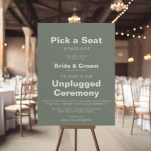 Minimalist Green Wedding Unplugged Ceremony Poster