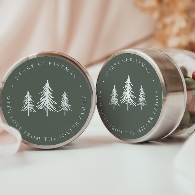 Minimalist Green & White Christmas Pine Tree Classic Round Sticker (Creator Uploaded)