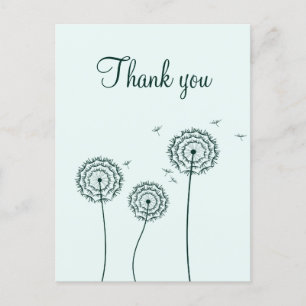 Minimalist Green White Dandelion Flower Thank You  Postcard