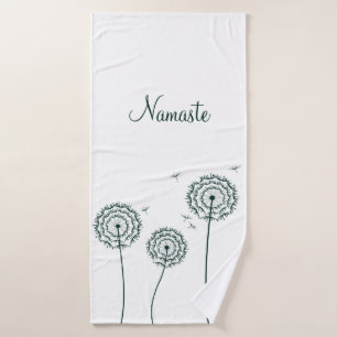 Minimalist Green White Dandelion Yoga Namaste  Bath Towel