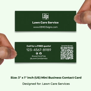Minimalist Green & White Logo CTA QR-code Mini Business Card