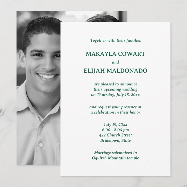 Minimalist Green & White Temple Wedding Reception Invitation (Front/Back)