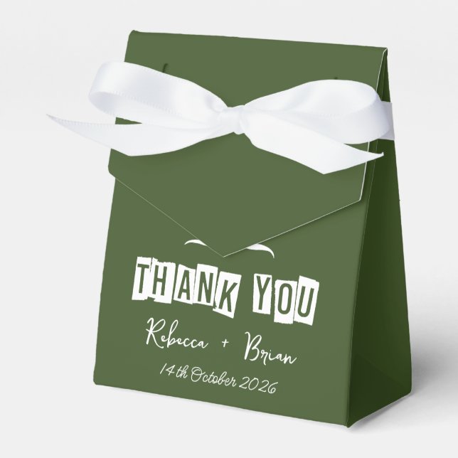 Minimalist Green & White Thank You Wedding Favour Box (Front Side)