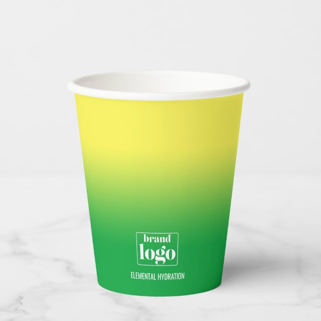 Minimalist Green Yellow Gradient Elemental Logo Paper Cups (Front)
