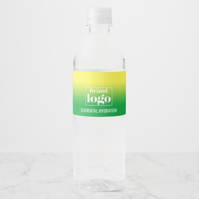 Minimalist Green Yellow Gradient Elemental Logo Water Bottle Label (Front)