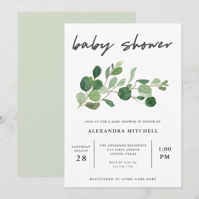 Minimalist Greenery | Baby Shower Invitation (Front/Back)