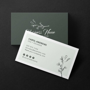 Minimalist Greenery Botanical Branch Social Media  Business Card