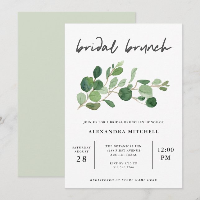 Minimalist Greenery | Bridal Brunch Invitation (Front/Back)