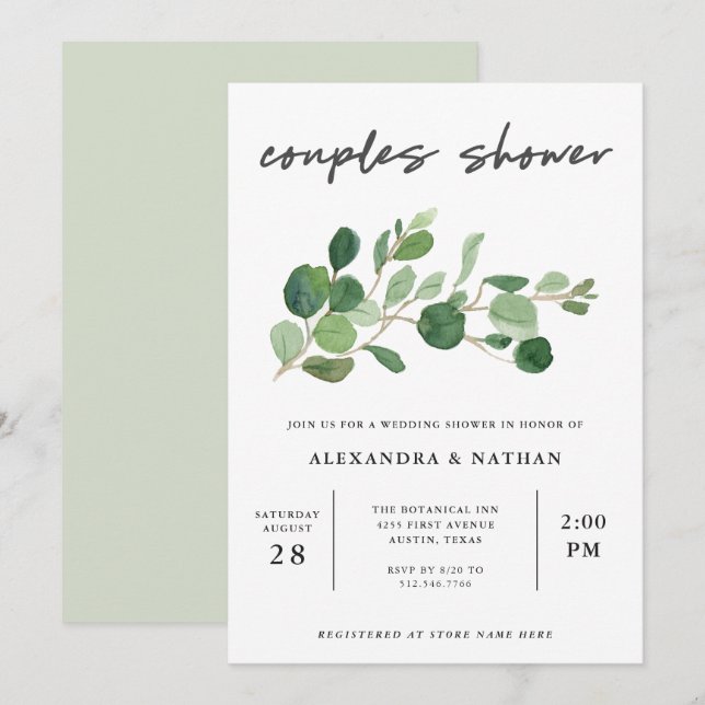Minimalist Greenery | Couples Shower Invitation (Front/Back)