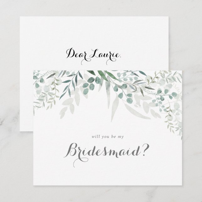 Minimalist Greenery Eucalyptus Bridesmaid Proposal Card (Front/Back)