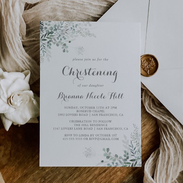Minimalist Greenery Eucalyptus Christening Invitation (Creator Uploaded)