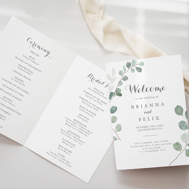 Minimalist Greenery Eucalyptus Folded Wedding Programme (Creator Uploaded)