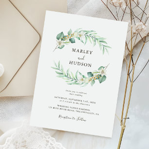 Minimalist Greenery Eucalyptus Leaves Wedding Invitation