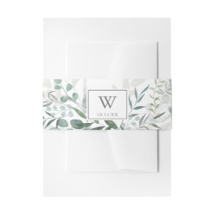 Minimalist Greenery Eucalyptus Monogram Wedding  Invitation Belly Band