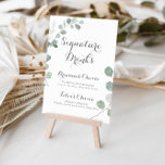 Minimalist Greenery Eucalyptus Signature Drinks  Poster<br><div class="desc">This minimalist greenery eucalyptus signature drinks poster is perfect for a rustic wedding. The design features watercolor elegant green eucalyptus leaves.

Personalise the sign with the names of the bride and groom and their favourite drink choice.</div>