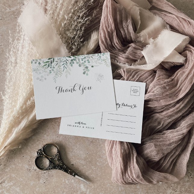 Minimalist Greenery Eucalyptus Thank You Postcard (Creator Uploaded)