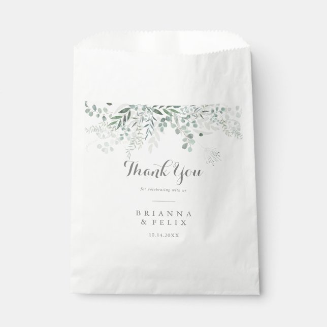 Minimalist Greenery Eucalyptus Thank You Wedding Favour Bags (Front)