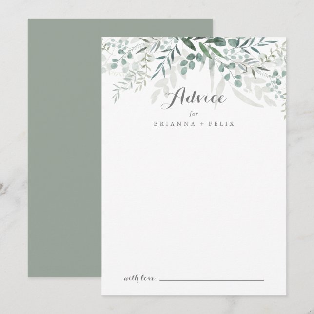 Minimalist Greenery Eucalyptus Wedding Advice Card (Front/Back)