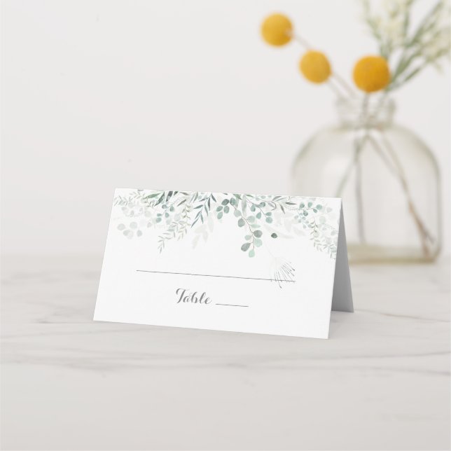 Minimalist Greenery Eucalyptus Wedding Place Card (Front)