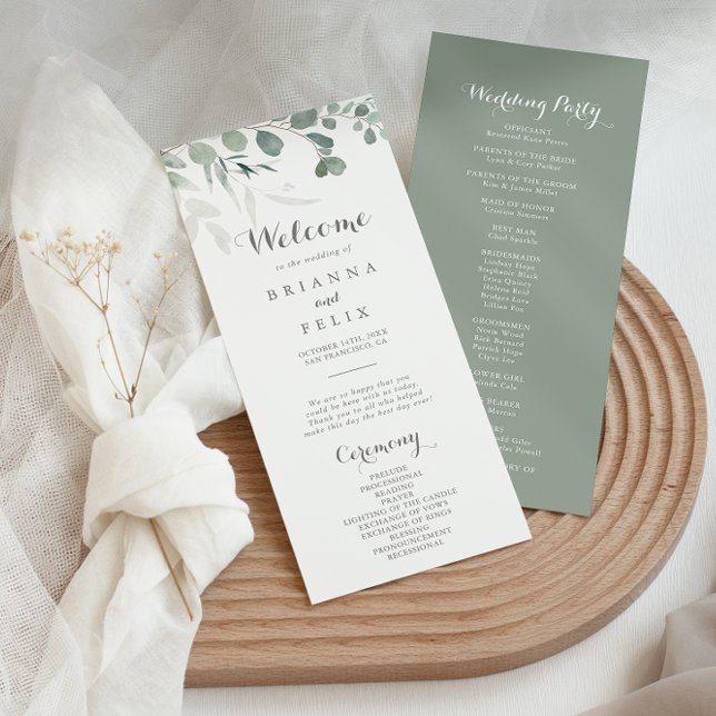 Minimalist Greenery Eucalyptus Wedding Program Programme (Creator Uploaded)