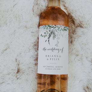 Minimalist Greenery Eucalyptus Wedding Wine Labels