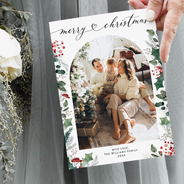 Minimalist Greenery Family Photo Christmas Card (Creator Uploaded)