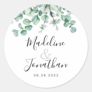 Minimalist Greenery Floral Eucalyptus Wedding Classic Round Sticker