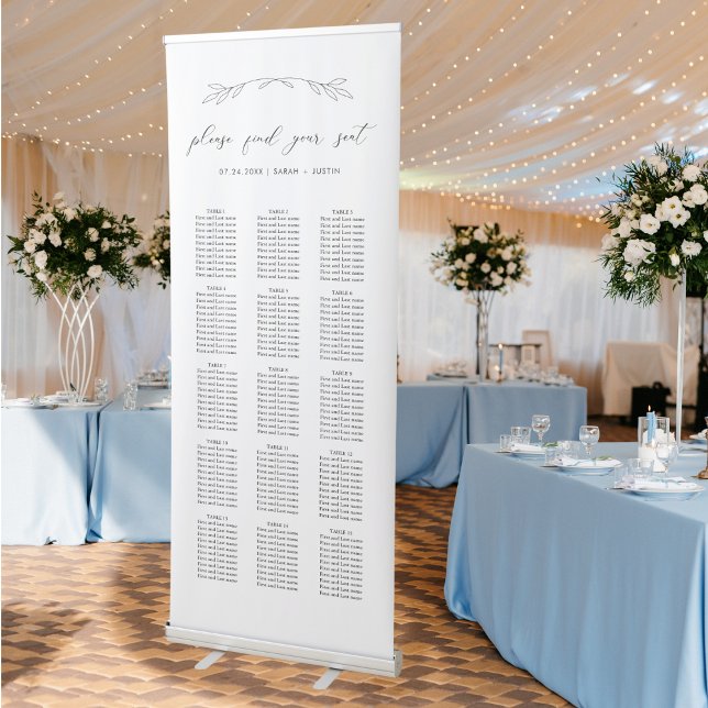 Minimalist Greenery Floral Wedding Seating Chart Retractable Banner (Creator Uploaded)