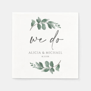Minimalist Greenery Foliage Handwriting Wedding Napkin