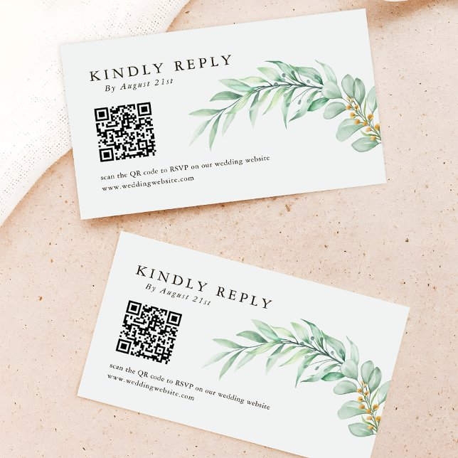 Minimalist Greenery Foliage QR CODE Wedding RSVP  Card (Creator Uploaded)