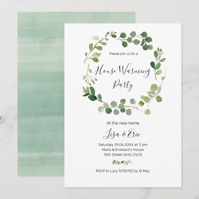 Minimalist Greenery Housewarming Party Invite (Front/Back)