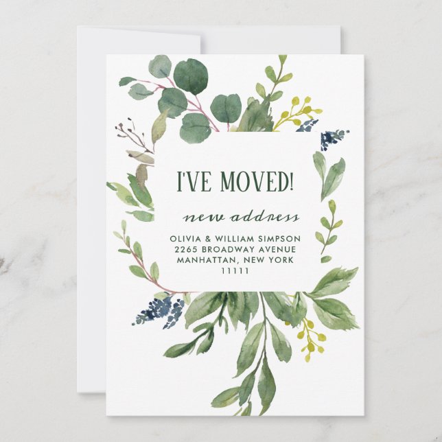 Minimalist Greenery Moving Announcement Card (Front)