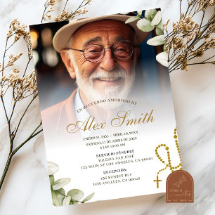 Minimalist Greenery Photo Funeral Memorial Service Invitation