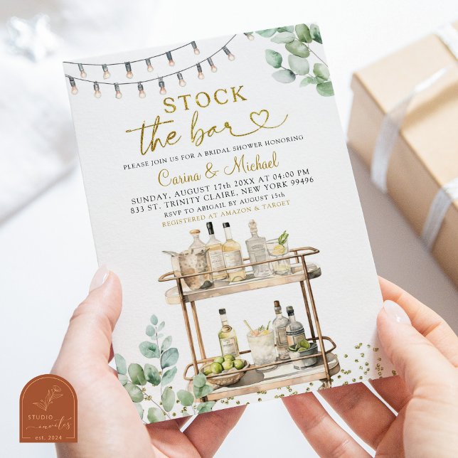Minimalist Greenery Stock the Bar Couples Shower Invitation (Creator Uploaded)